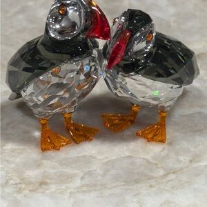 Swarovski Crystal Puffin Pair with Black and Orange Accents